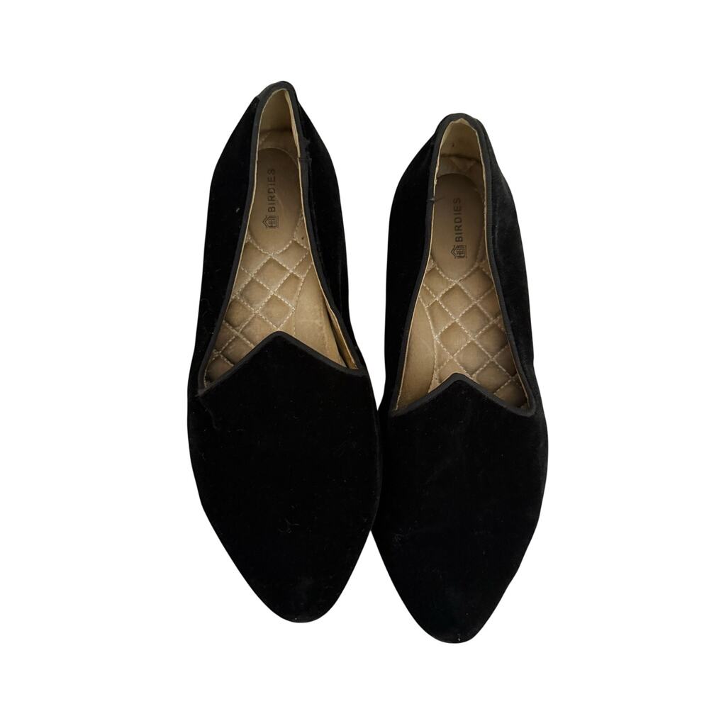 Birdies Black Velvet Flats Pointed Toe Loafers Women’s Size 8 Quilted Comfort
